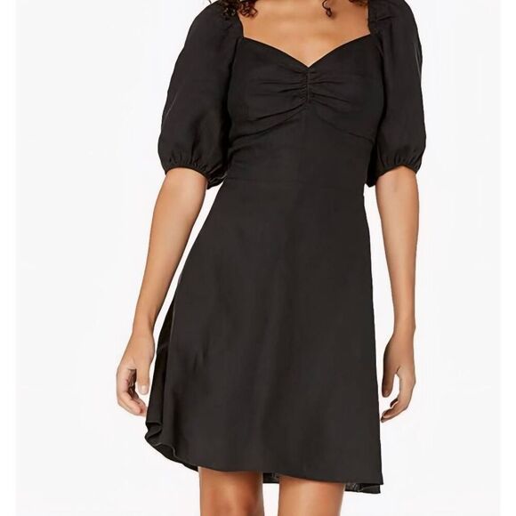 NWT The Drop Dress Women's Small Black Nala Linen Puff Sleeve Mini Boho - Picture 1 of 5